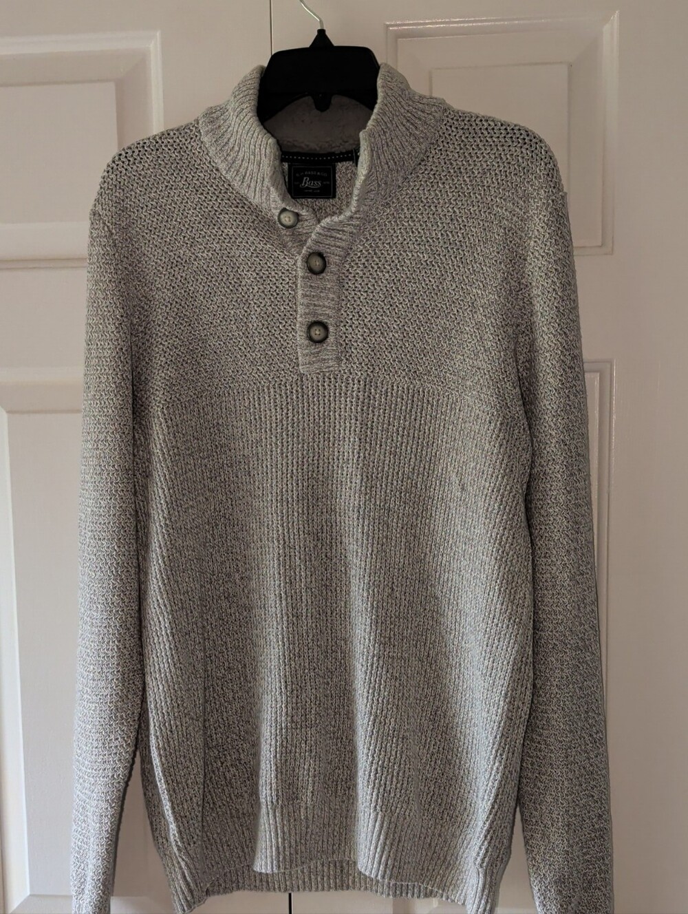 G.H. Bass & Co Chunky Knit Henley Mock Neck Sweater Taupe Cozy Medium
